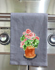Geraniums Black Kitchen Towel