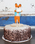 LIMITED QUANTITY Felted Wool Fox in a Blue Vest Happy Birthday Cake Topper