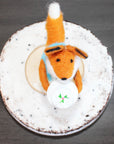 LIMITED QUANTITY Felted Wool Fox in a Blue Vest Happy Birthday Cake Topper