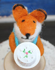 LIMITED QUANTITY Felted Wool Fox in a Blue Vest Happy Birthday Cake Topper