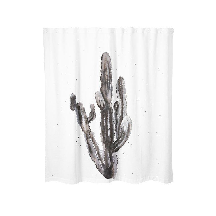 Tall Black Cacti Watercolor Painting | Shower Curtain | Cotton 72" x 72"