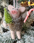 Candy Cane Pig Ornament