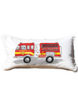 First Responder Firetruck Personalized Lumbar White Pillow with Black Piping