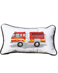 First Responder Firetruck Personalized Lumbar White Pillow with Black Piping