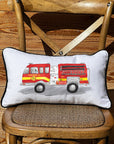 First Responder Firetruck Personalized Lumbar White Pillow with Black Piping