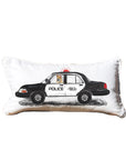 First Responder Police Car Personalized Lumbar White Pillow with Black Piping