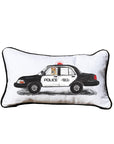 First Responder Police Car Personalized Lumbar White Pillow with Black Piping