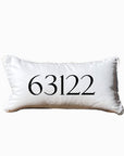 Custom Zipcode Lumbar White Pillow with Piping