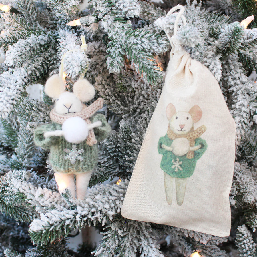 Snowball Mouse With Sweater Ornament