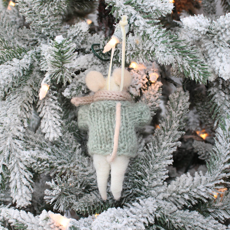Snowball Mouse With Sweater Ornament