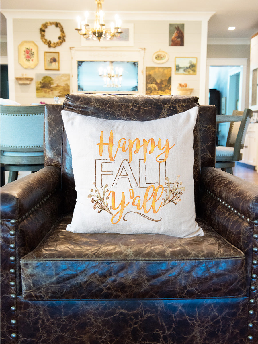 Fall It's Fall Y'all Embroidered Outdoor Pillow