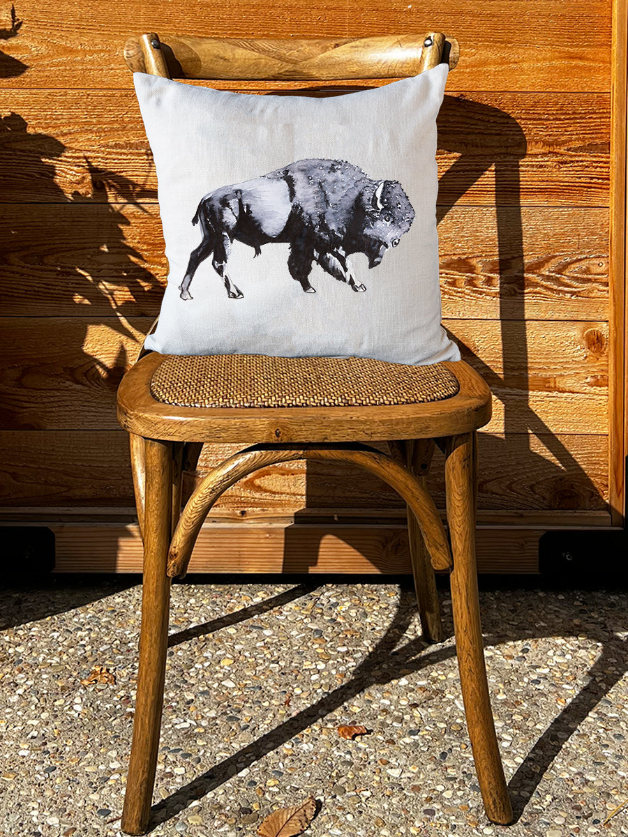 Black and White Bison Natural Colored Pillow