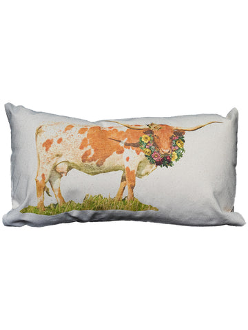 Floral Longhorn Lumbar Natural Colored Pillow