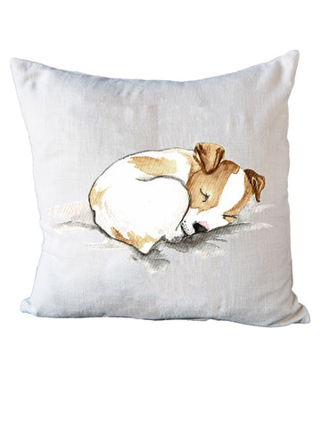 Sleeping Jack Russel Natural Colored Pillow