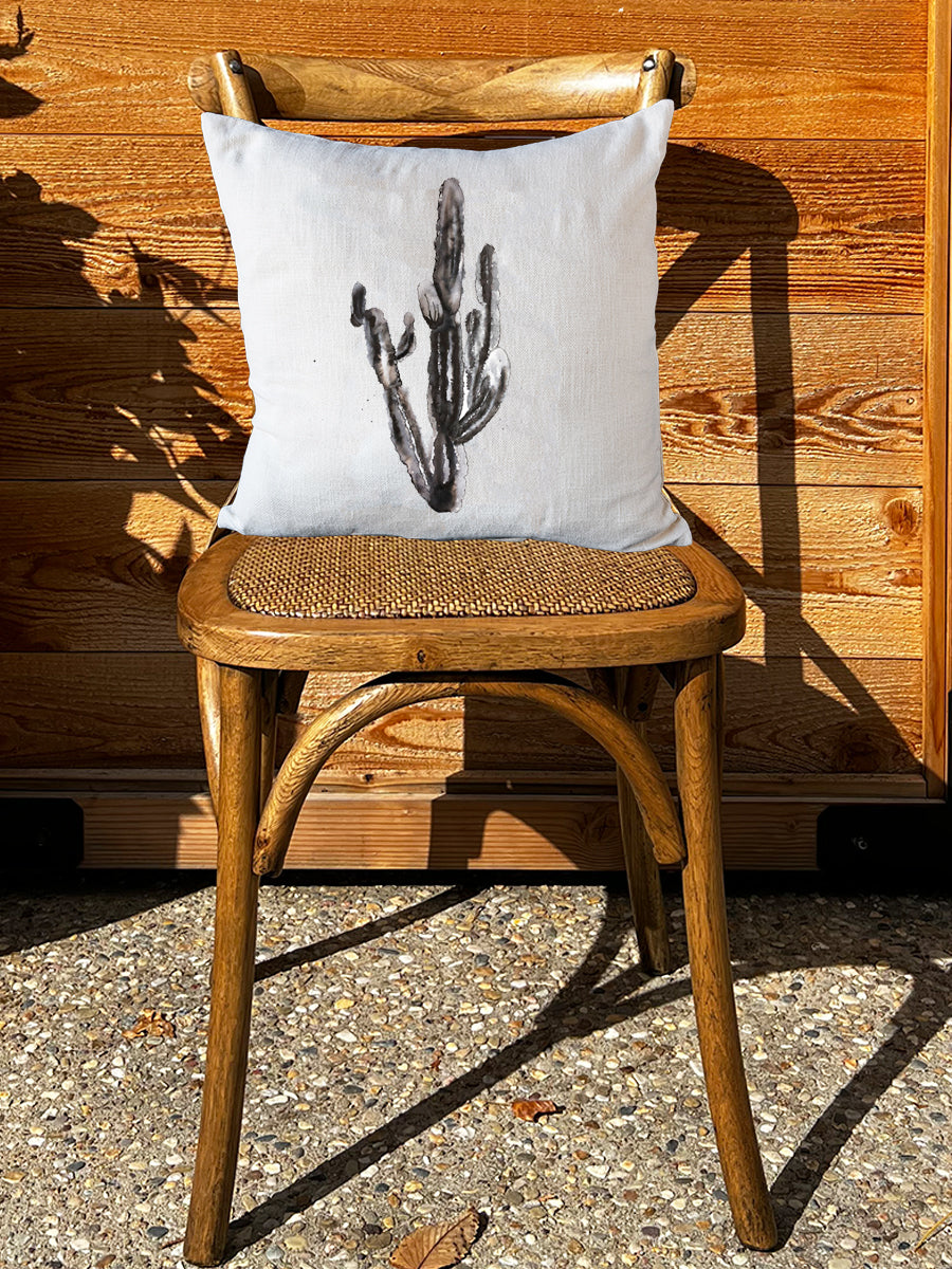 Tall Black and White Cacti Natural Colored Pillow