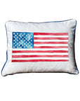 Watercolor American Flag Rectangular Pillow with Blue Piping