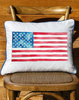 Watercolor American Flag Rectangular Pillow with Blue Piping