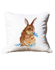 Bunny and Bluebonnets White Square Pillow with Piping