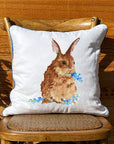 Bunny and Bluebonnets White Square Pillow with Piping