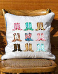 Cowboy Boot Group White Square Pillow with Piping