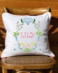 Personalized Name Crest Girl White Square Pillow with Piping