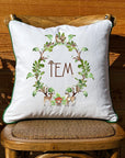 Monogram Crest Boy White Square Pillow with Piping