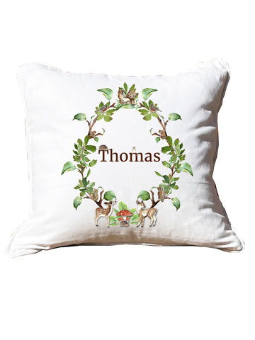 Personalized Name Crest Boy White Square Pillow with Piping