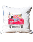 Vintage Red Truck With Flowers and Labs White Square Pillow with Piping