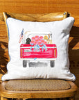 Vintage Red Truck With Flowers and Labs White Square Pillow with Piping