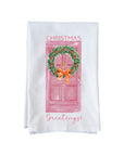 Christmas Greetings Pink Door Kitchen Towel