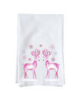 Pink Deer With Snowflakes Kitchen Towel