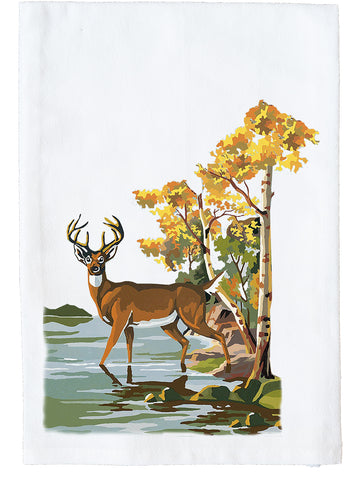 Paint By Number Buck and Birches Kitchen Towel