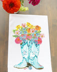 Blue Boot Floral Arrangement Kitchen Towel