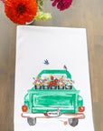 Green Truck With Flowers Kitchen Towel