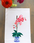 Ginger Jar With Coral Orchid Kitchen Towel