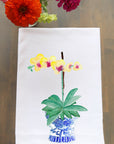 Ginger Jar with Yellow Orchid Kitchen Towel
