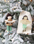 Girl Felted Wood Ornament Personalized