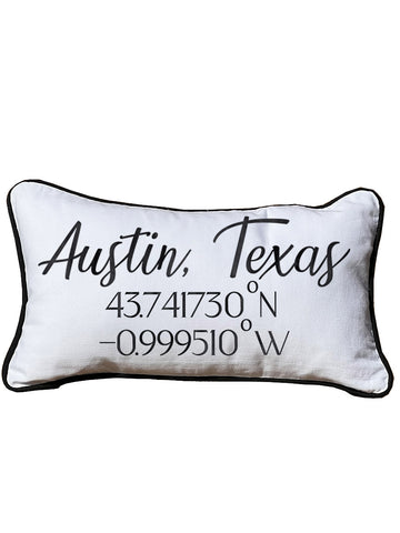 Geographical Coordinates (of your City or Town) Lumbar White Pillow with Piping