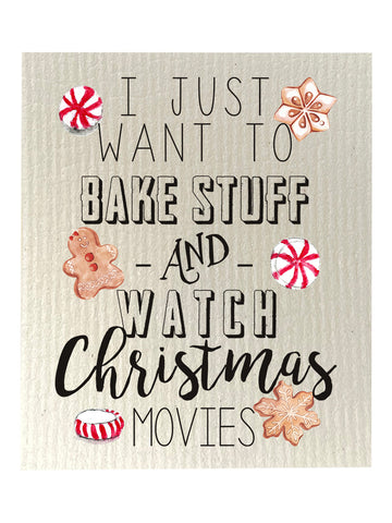 Bake Stuff And Watch Christmas Movies -  Bio-degradable Cellulose Dishcloth Set of 2