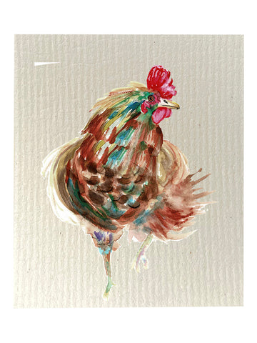 Colorful Watercolor Chicken -  Bio-degradable Cellulose Dishcloth Set of 2