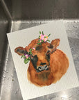 Floral Red Cow Dishcloth Set