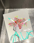 Green Bike With Flowers Bio-degradable Cellulose Dishcloth Set of 2