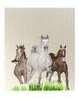 Horse Trio Running In Grass -  Bio-degradable Cellulose Dishcloth Set of 2