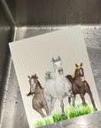 Horse Trio Running In Grass Dishcloth Set