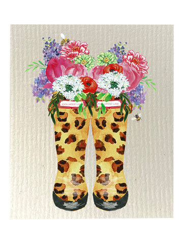 Leopard Boot Floral -  Bio-degradable Cellulose Dishcloth Set of 2