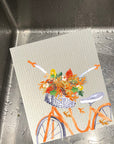 Orange Bike With Basket Dishcloth Set