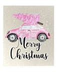 Pink Christmas Car -  Bio-degradable Cellulose Dishcloth Set of 2