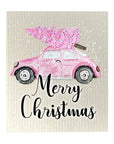 Pink Christmas Car Dishcloth Set