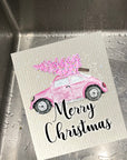 Pink Christmas Car Dishcloth Set