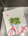 Red Bike With Greenery Dishcloth Set